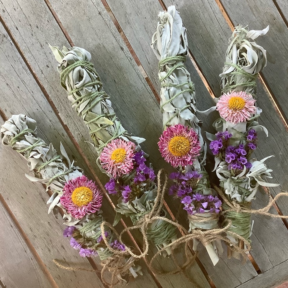 White Sage Pink Purple 9” Organic 1 Stick Boho Home Decor Eco Friendly Smudge - Picture 7 of 14